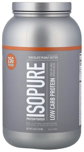 Протеин Isopure IsoPure, Белковый порошок, Низкоуглеводный, Шоколад и арахисовое масло, 3 фунта (1,36 кг) шоколад, арахис 1360 г