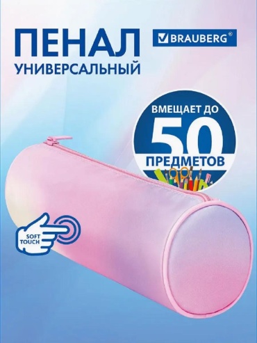 Пенал Brauberg 162251265, застежка молния, розовый