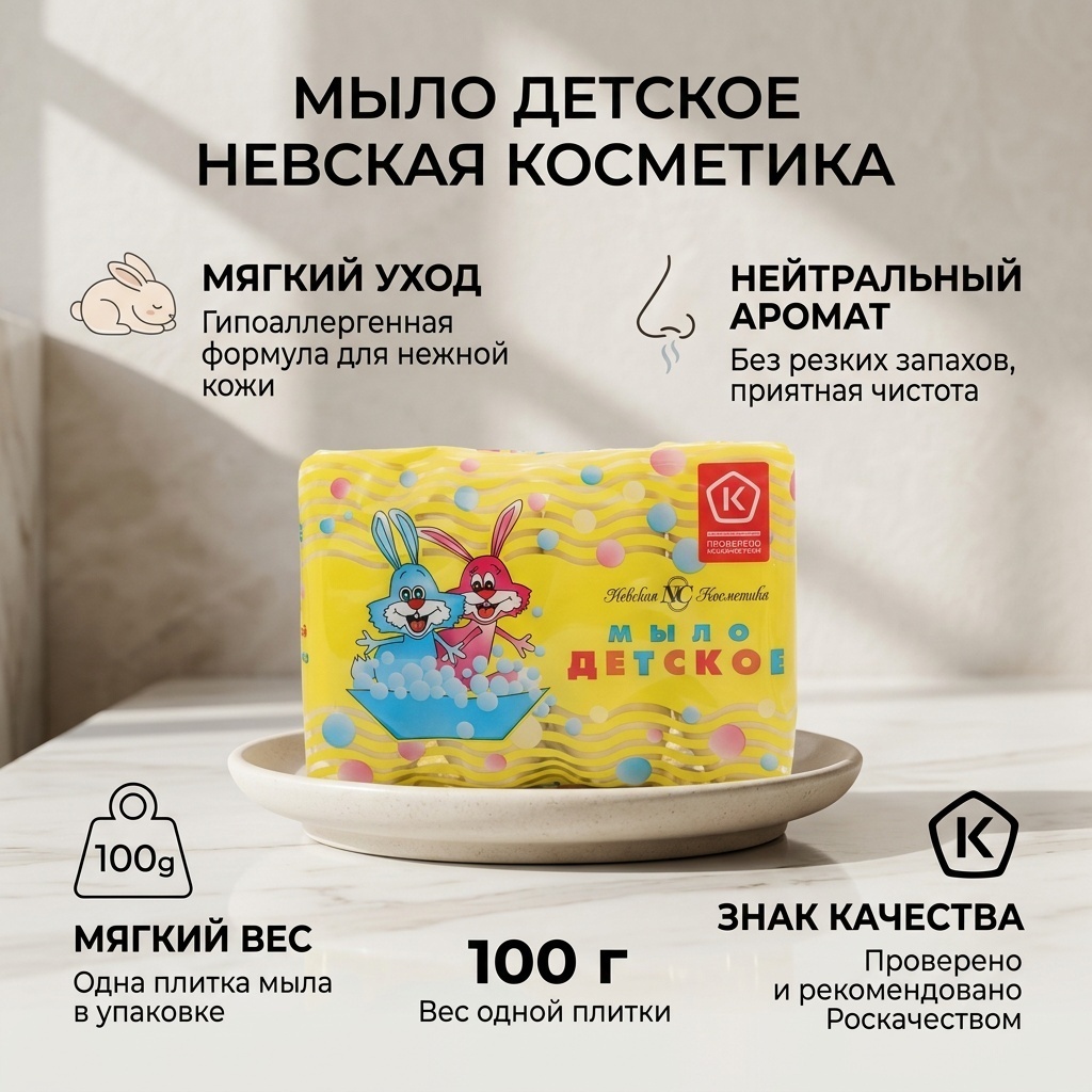 Кусковое мыло туалетное Невская косметика Детское Нейтральный 100 г