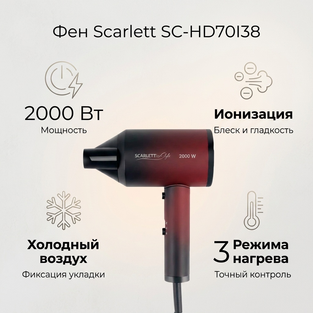 Scarlett SC-HD70I38 фен черный, красный