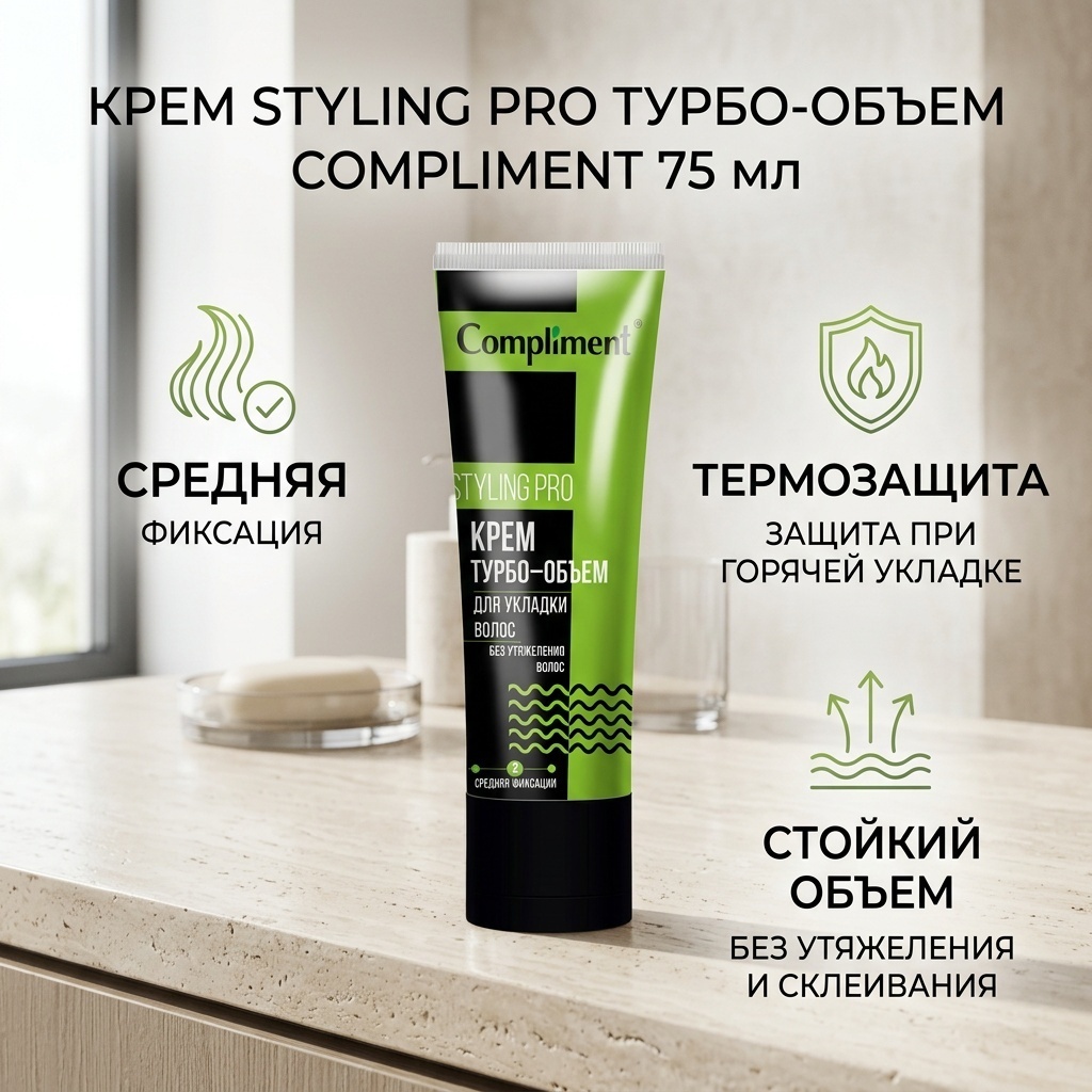 Compliment Styling Pro Турбо-объем крем средняя фиксация 75 мл