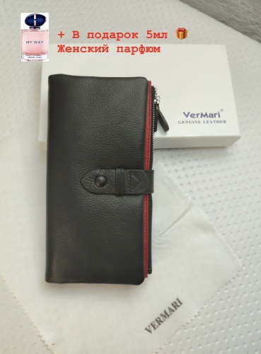 Кошелек натуральная кожа черный, красный
