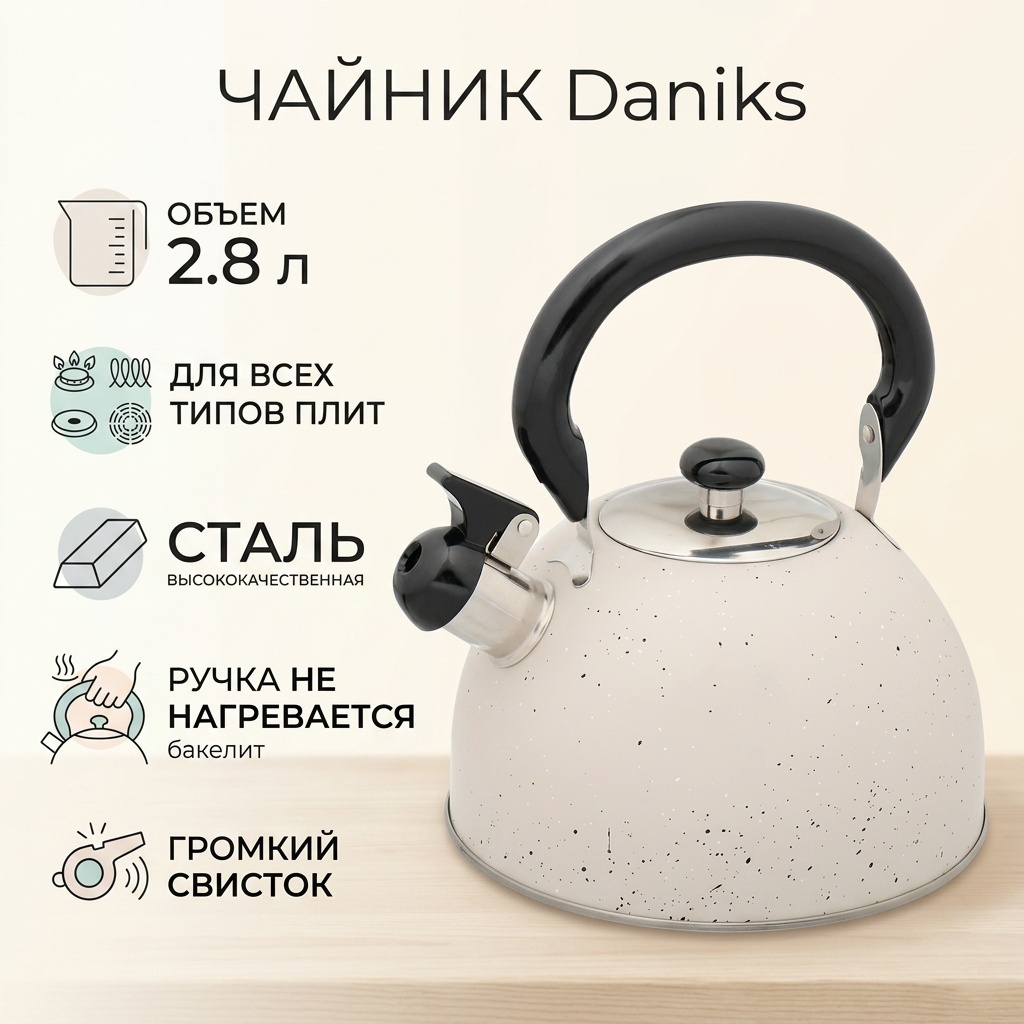 Daniks чайник 296807 2.8 л, нержавеющая сталь, сталь
