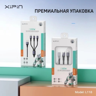 Кабель Xipin USB 3.0 (M), USB TypeC (M), micro (M), Lightning (M), 1.2 м, L118 черный