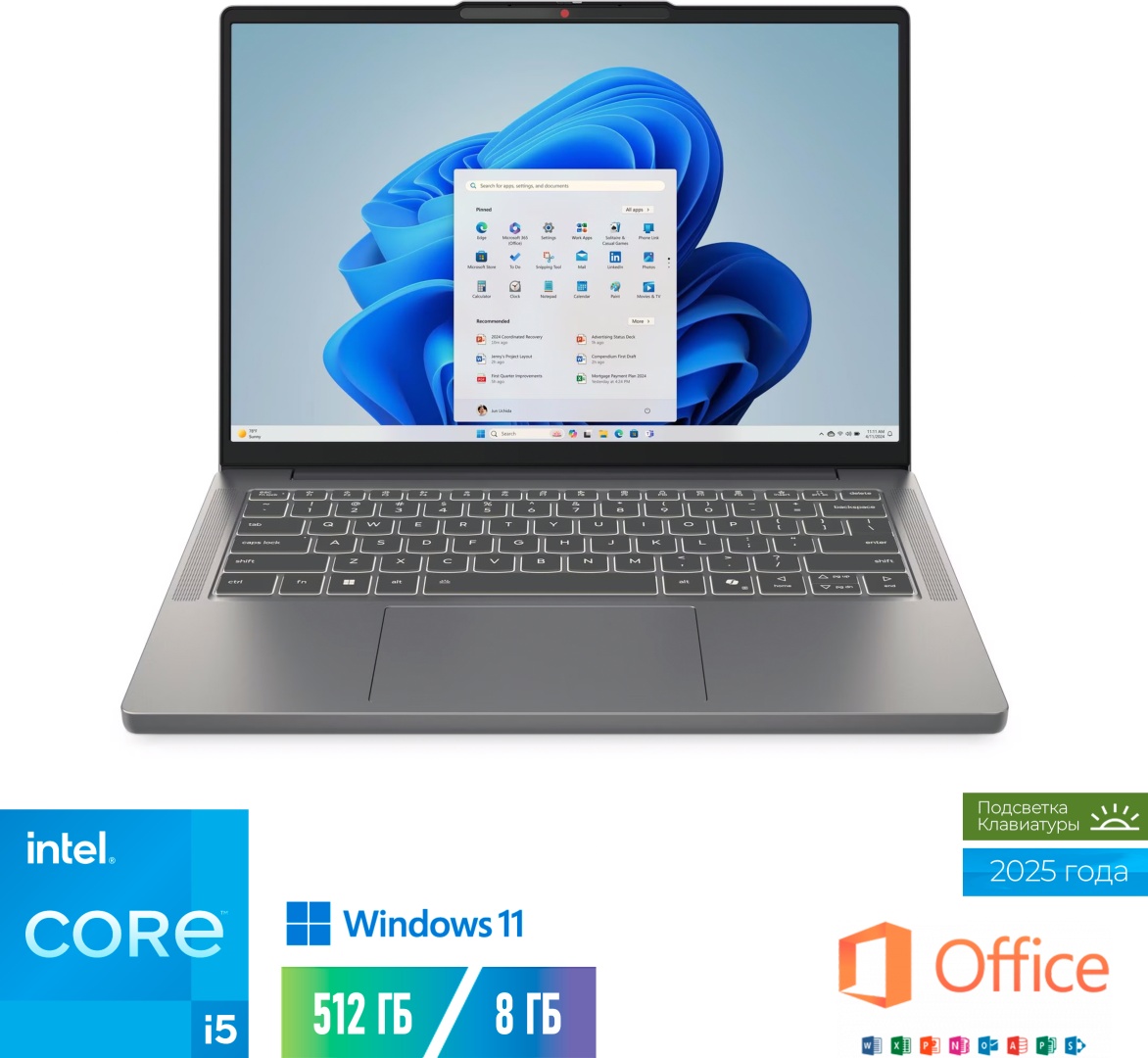 Ноутбук Lenovo IdeaPad Slim 3 14IRH10 14" / 8 Гб / SSD 512 Гб / Win 11 Pro / 83K0005CPS
