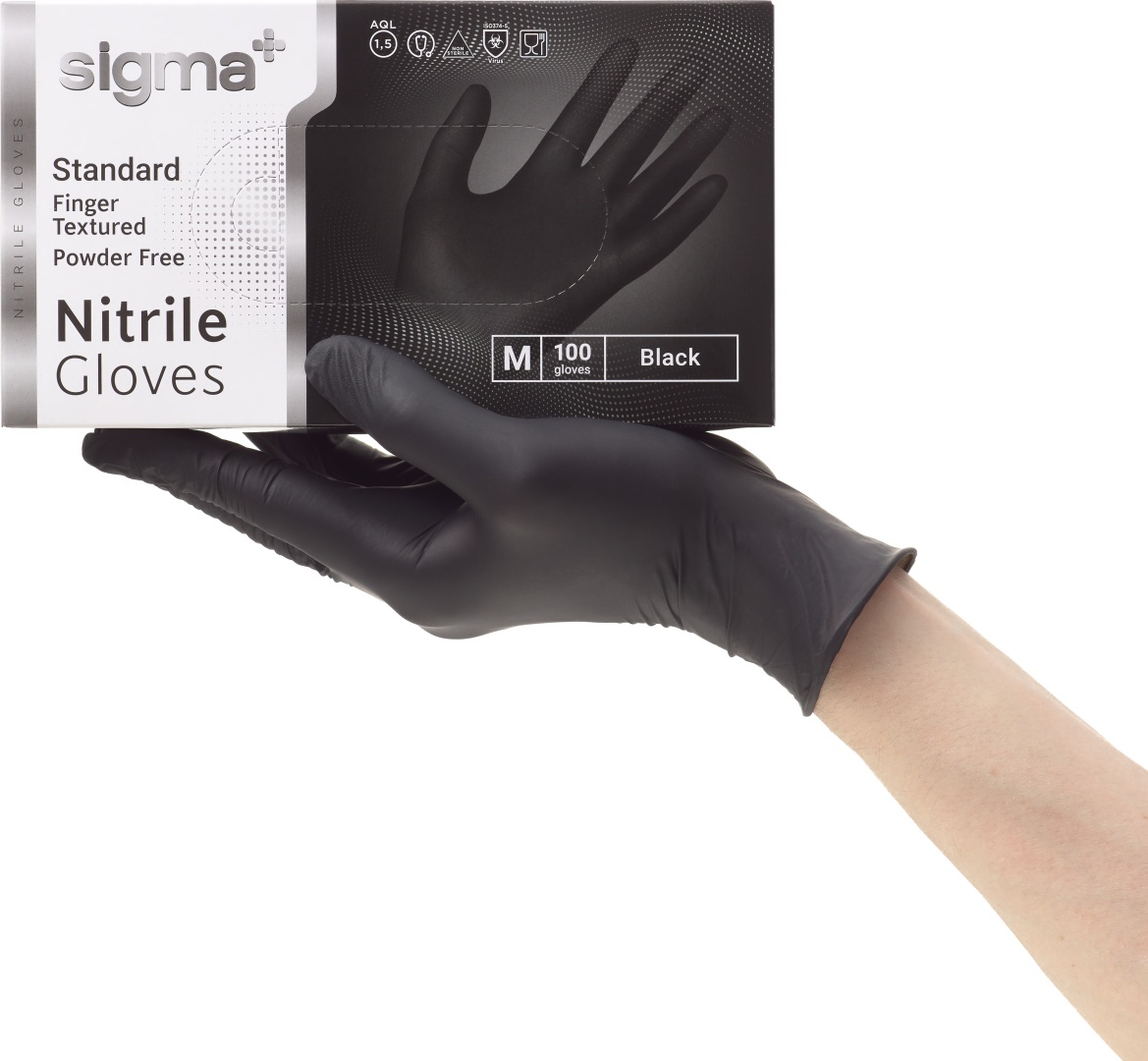 Медицинские перчатки Sigma+ нитрил 100 шт черный M