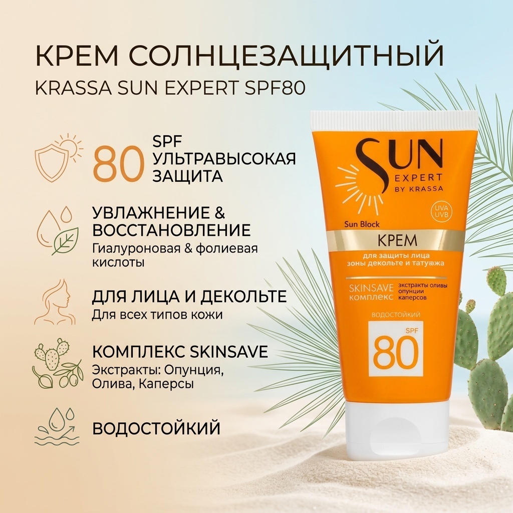 KRASSA крем Sun Expert SPF80 для лица 50 мл
