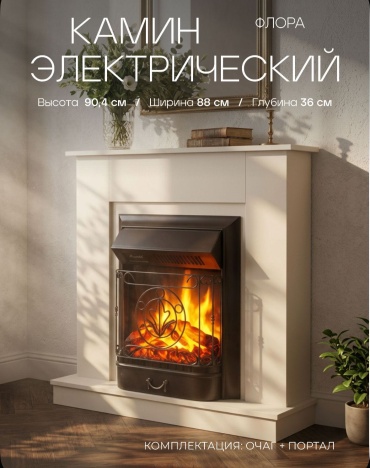 Электрокамин Fires Merlin Флора Капучино с очагом Majestic бежевый
