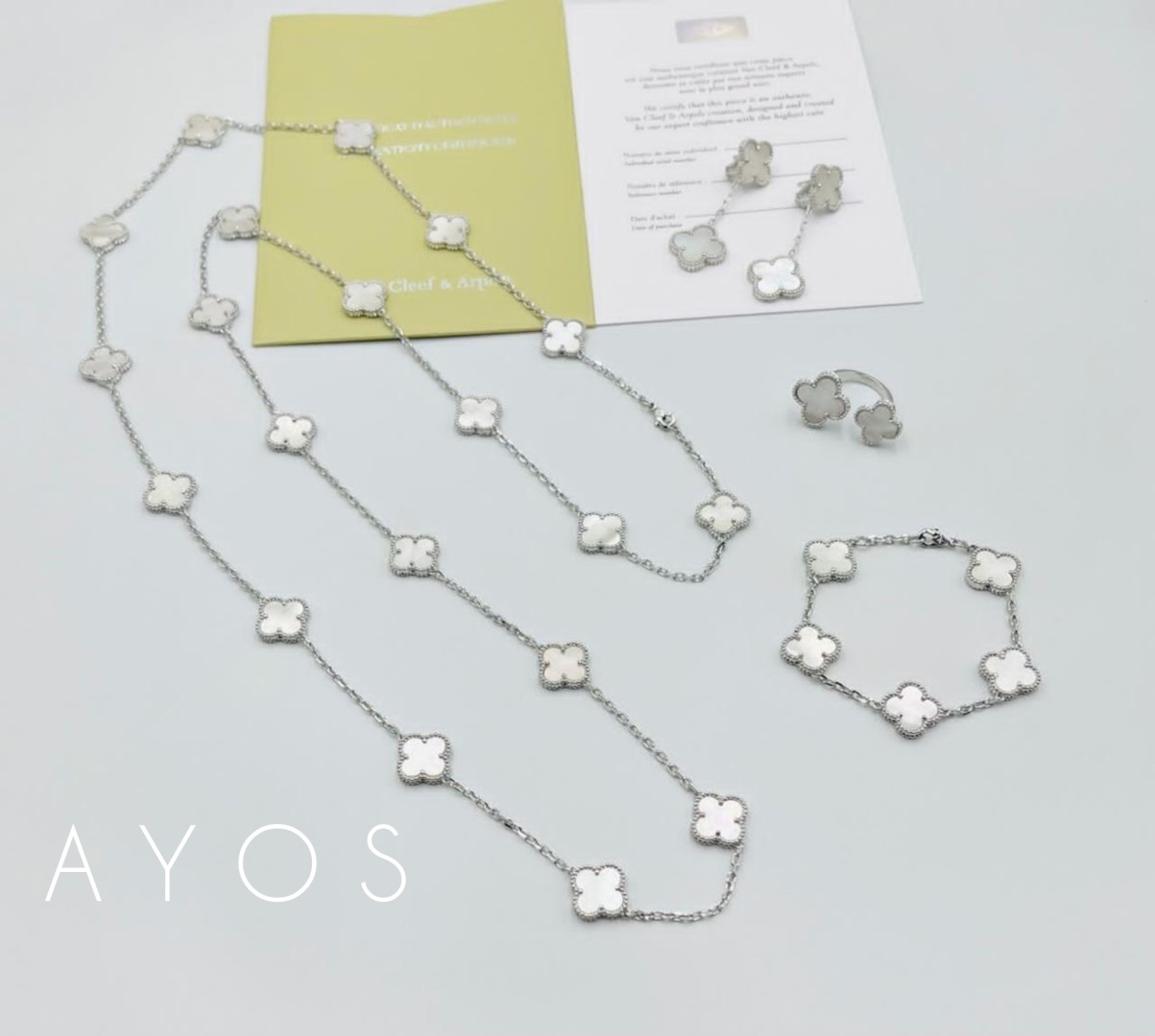 AYOS VAN Cleef LUX набор 4в1/чистое серебро 925/4 вес 34.5 г серебро, золото, перламутр