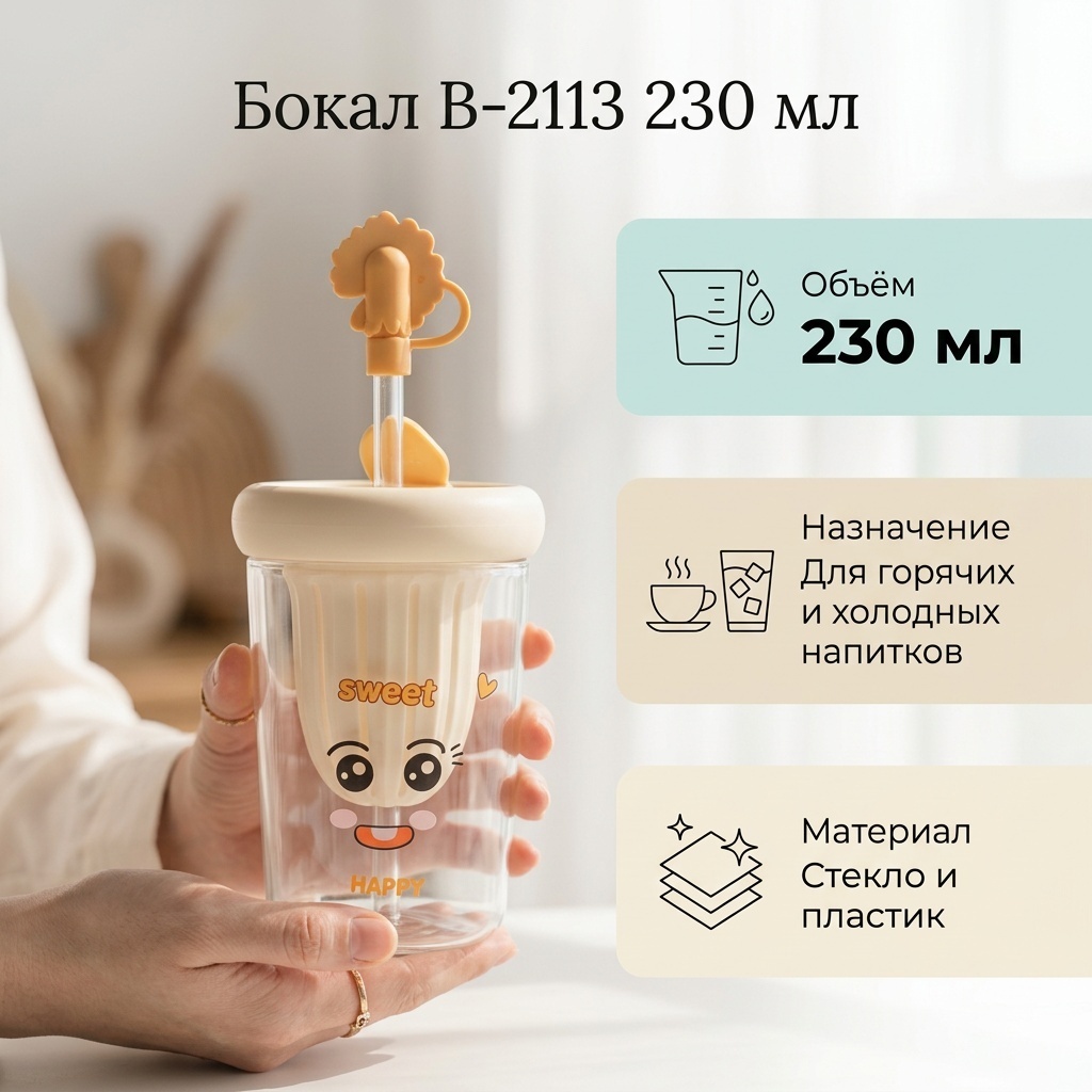 Бокал 230 мл, пластик, стекло, 1 шт