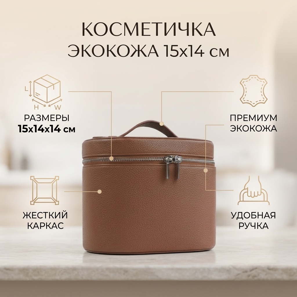 Косметичка экокожа коричневый 15X14 см