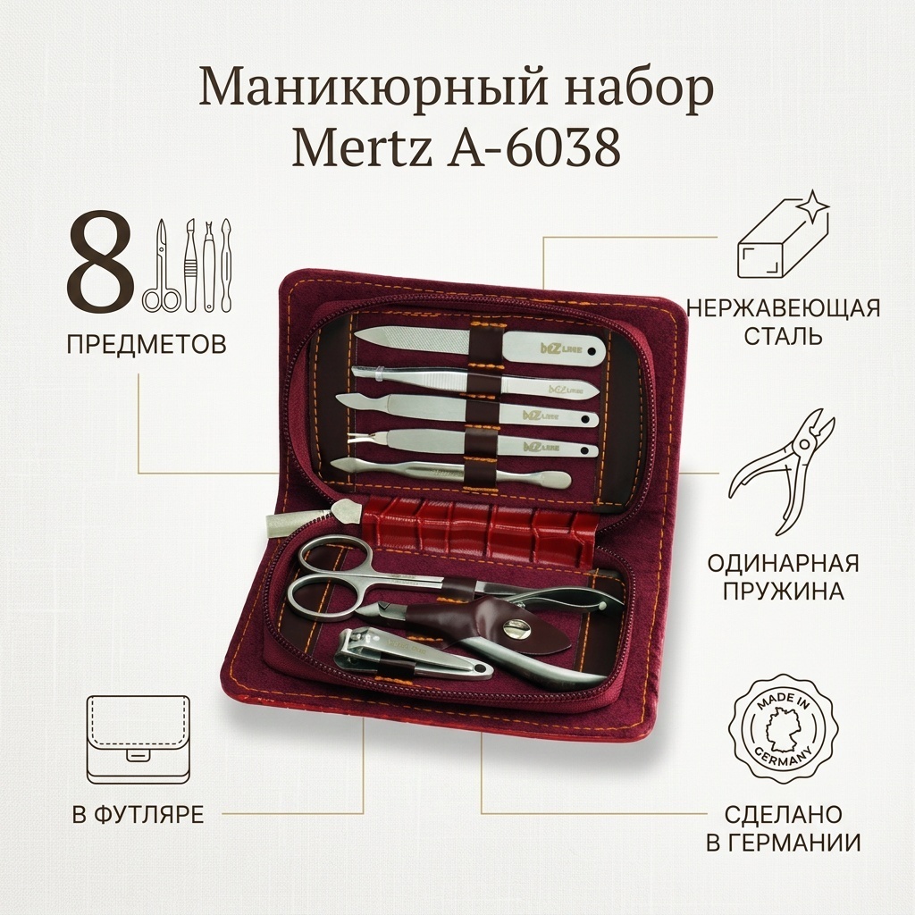Mertz Manicure набор маникюрных инструментов A-6038 одинарная 8 шт