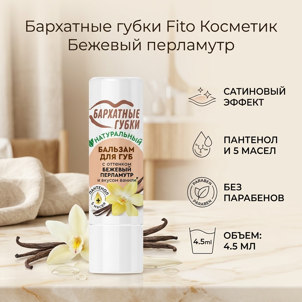 Fito Косметик Бархатные губки бальзам оттеночный для губ Бежевый перламутр