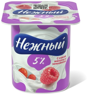 Продукт йогуртный Нежный с соком малины и земляники 5% 100 г