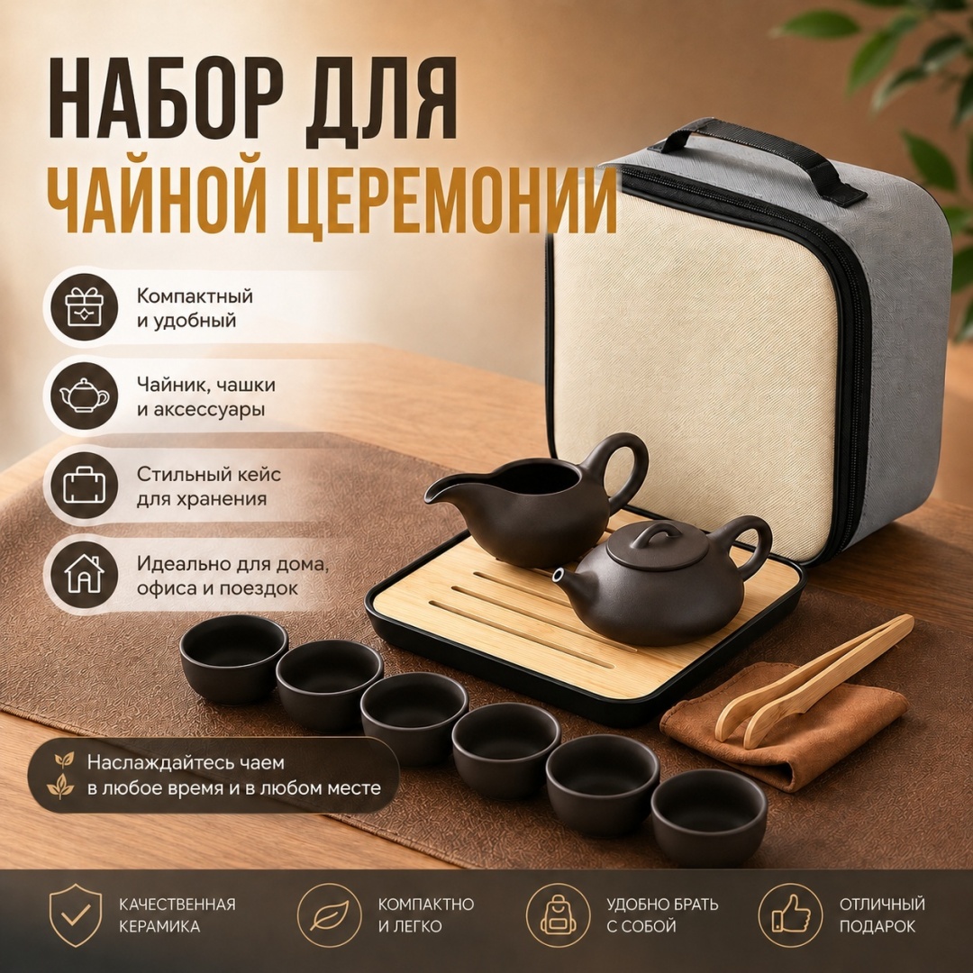 Сервиз на 6 персон для чайных церемоний, предметов: 14, набор для чайной церемонии, керамика