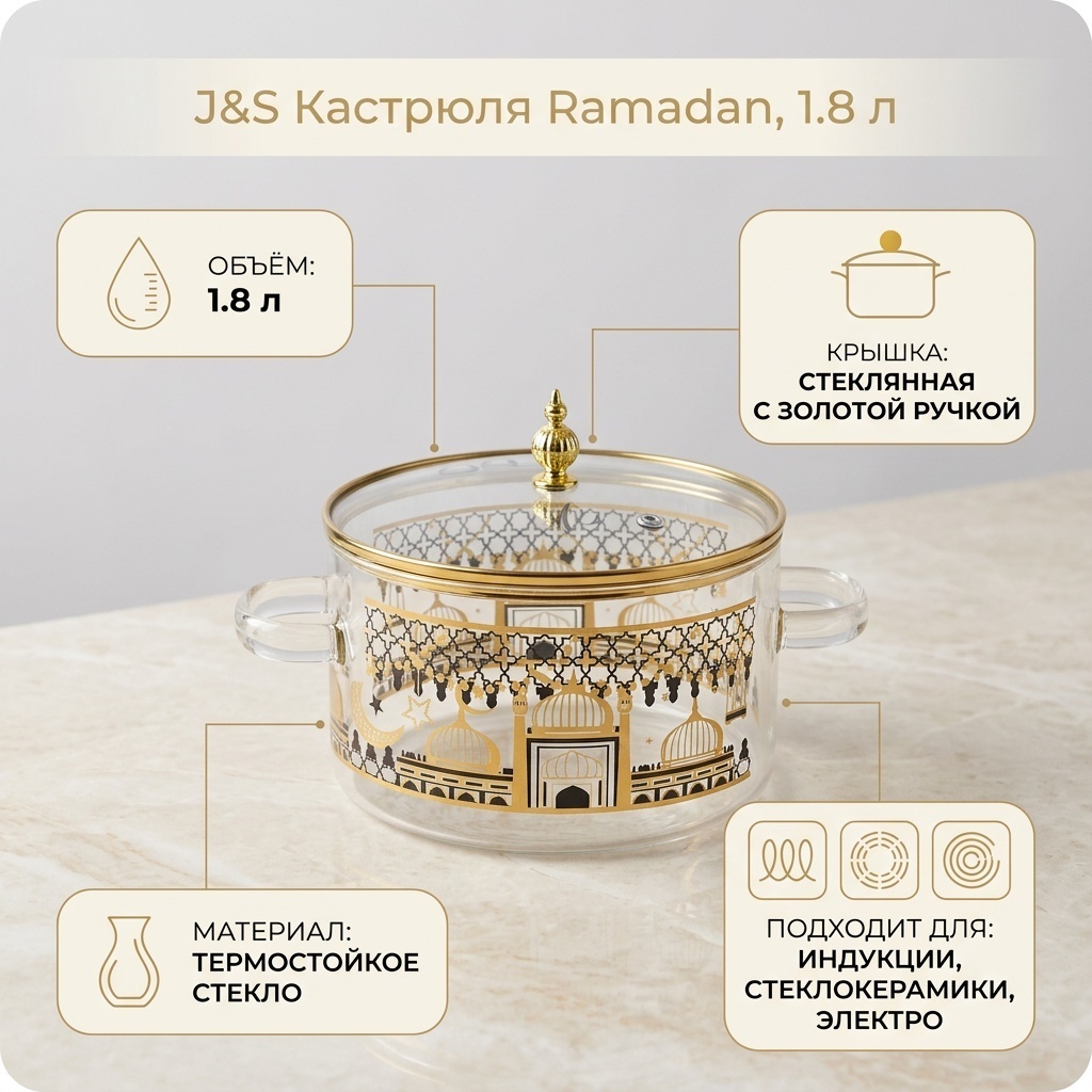 Кастрюля 1.8 л, J&S Ramadan стекло
