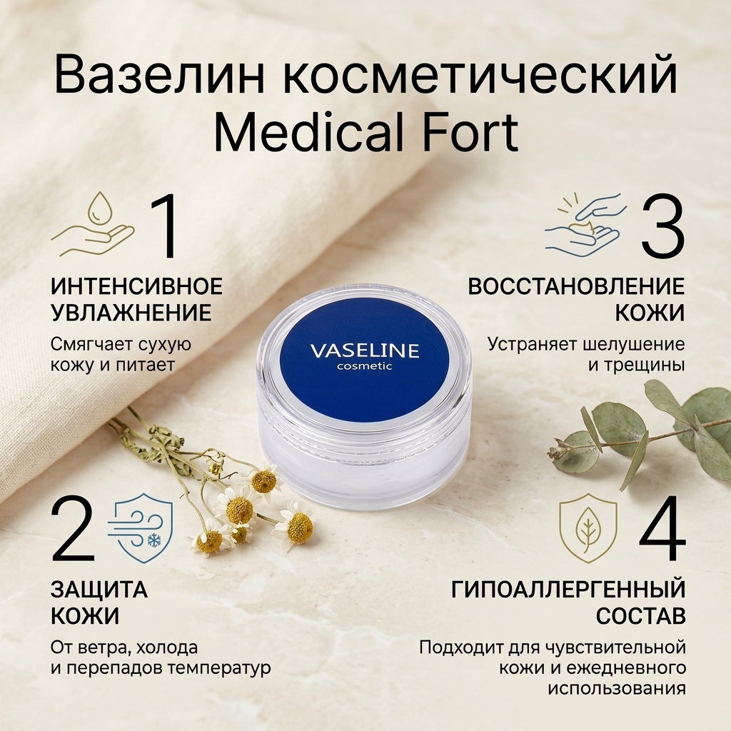 Medical Fort Cosmetic, Косметический вазелин косметический для тела 15 мл
