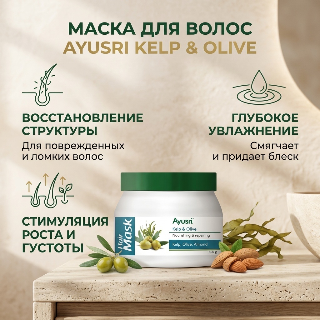 AYUSRI маска для волос Водоросли и Олива, 500 гр