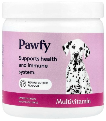 Pawfy Multivitamin витамины со вкусом арахисового масла для собак от 6 месяцев 30 таблеток