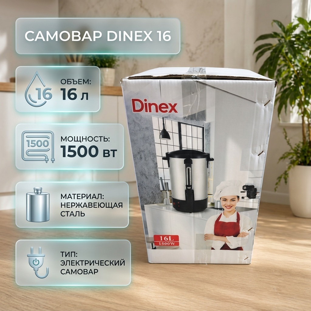 DINEX самовар Dinex 16 16 л, нержавеющая сталь