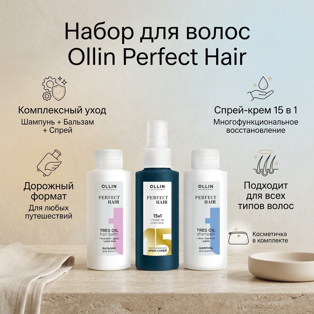 Ollin Professional Hair&Travel набор Шампунь + Бальзам + Крем-Спрей набор по уходу за волосами унисекс