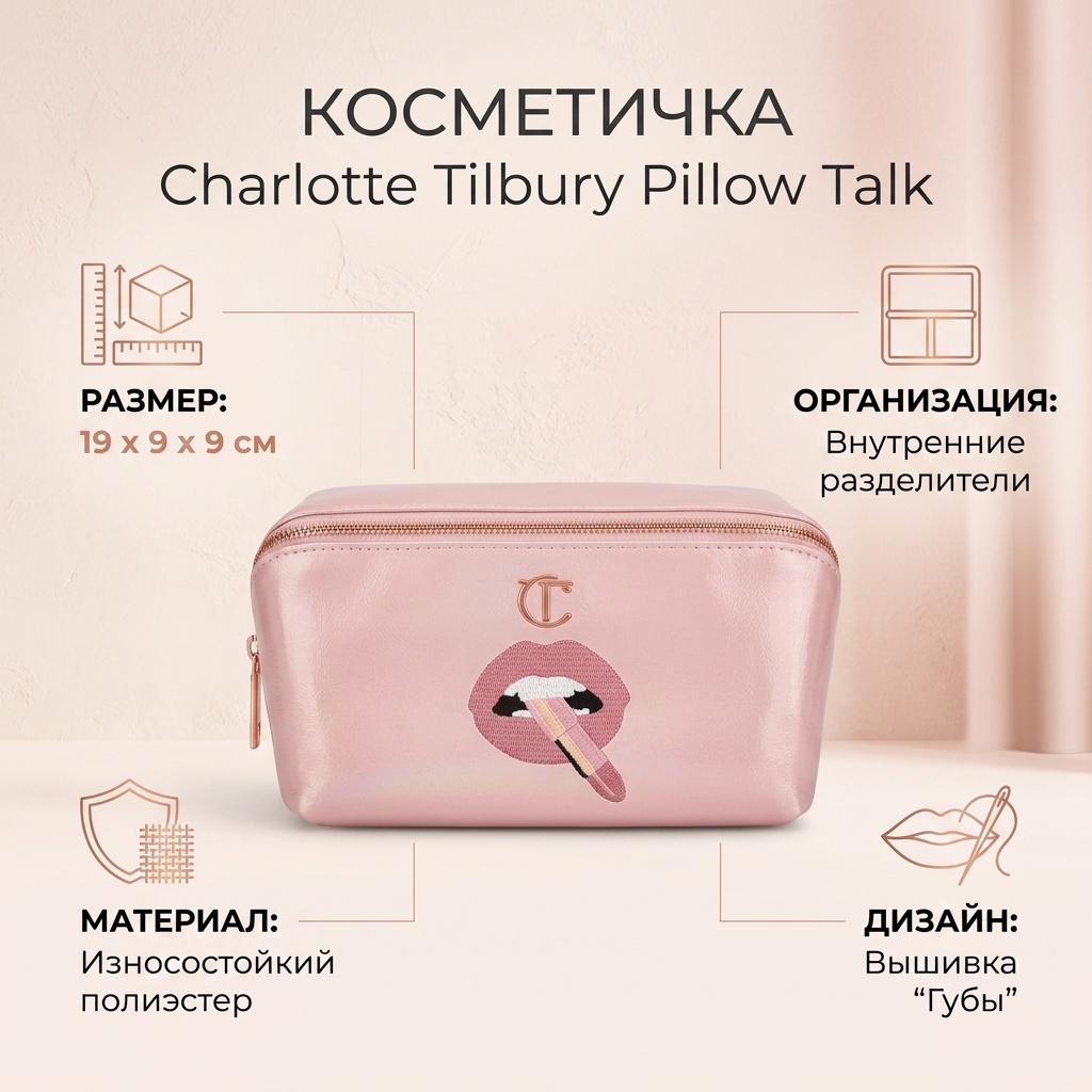 Charlotte Tilbury косметичка полиэстер розовый 19X9 см