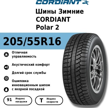 Cordiant Polar 2 205/55 R16 91T с шипами