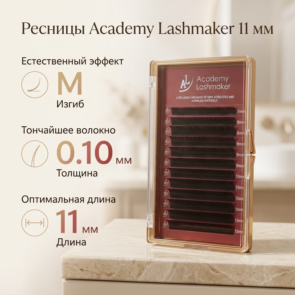 Academy Lashmaker ленточные M 0.10 мм коричневый 11 мм
