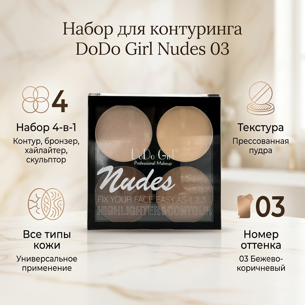 DoDo Girl Nudes бронзер, пудра-контуринг, скульптор, хайлайтер 03