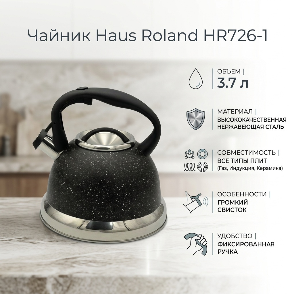 Haus Roland чайник HR726-1 3.7 л, нержавеющая сталь