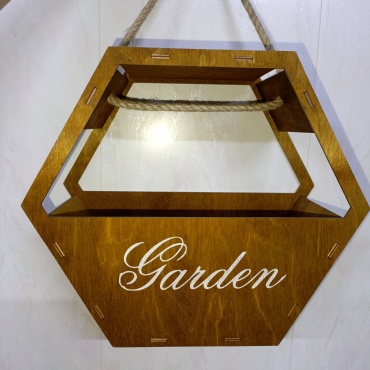 Кашпо для дома, для улицы, для балкона подвесное ПРОВАНС с надписью Garden для ампельных растений , дерево