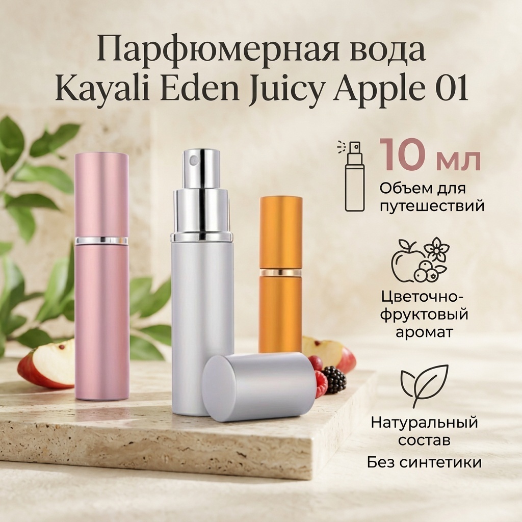Kayali Eden Juicy Apple 01 EDP — нишевый унисекс аромат фруктов и цветов, 10 мл
