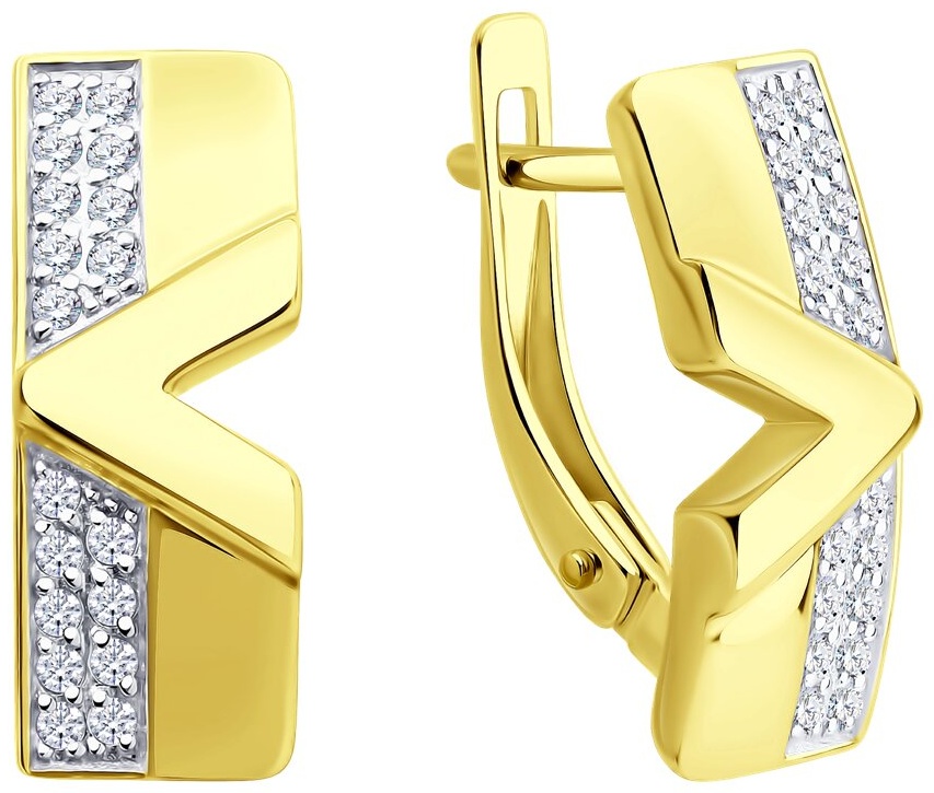 Серьги Diamant 53-120-02978-1 вес 2.92 г золото, фианит