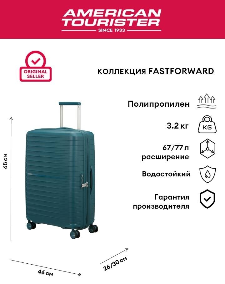 Чемодан American Tourister FASTFORWARD полипропилен 67 л бирюзовый