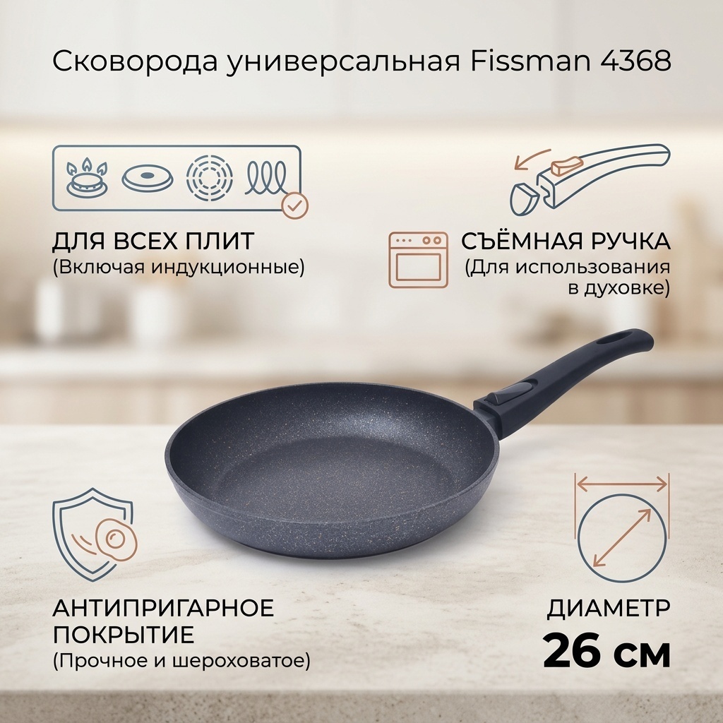 Сковорода Fissman 26 см с антипригарным покрытием, алюминий