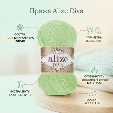 Моток Alize Diva 41 ментол 350 м 100 г