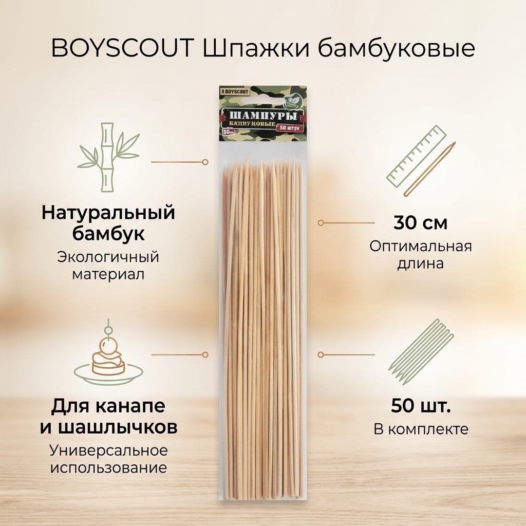 BOYSCOUT Шпажки бамбуковые 30 см 50 шт