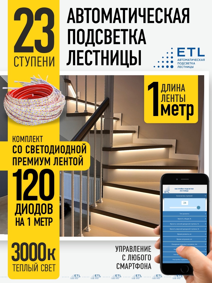 Светодиодная лента ETL желтый 23 м