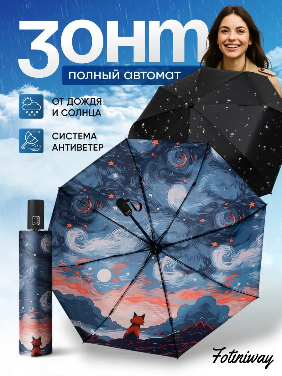 Складной зонт полуавтомат черный