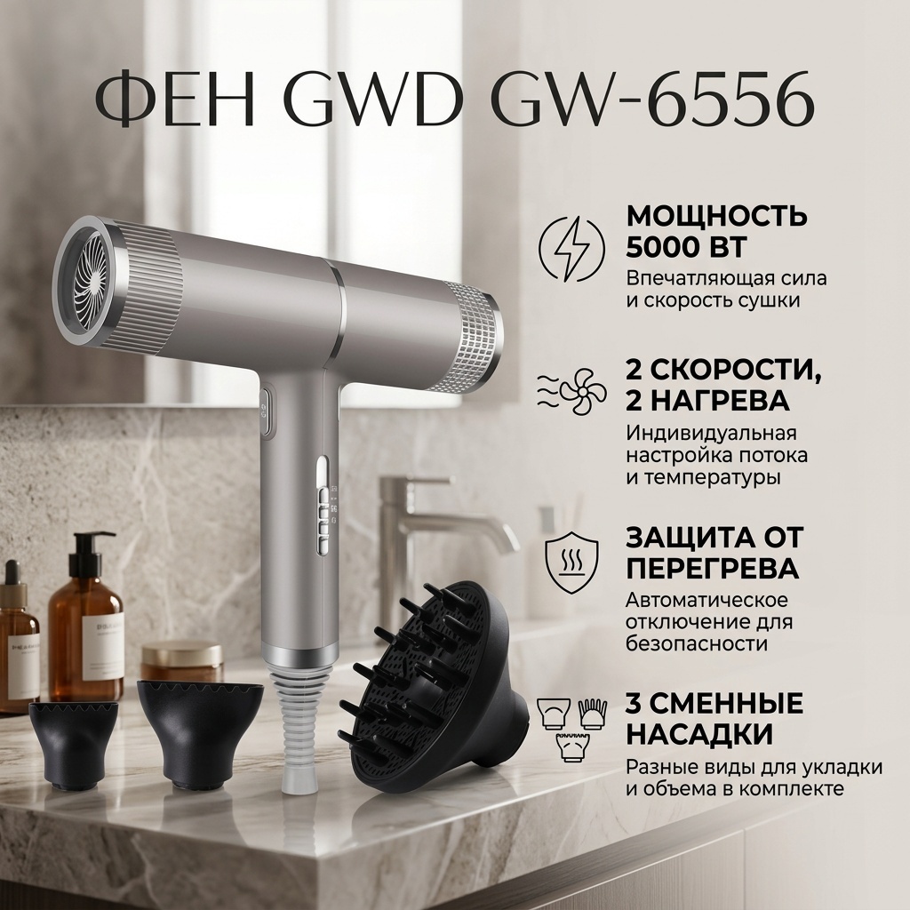 GWD GW-6556 фен серый