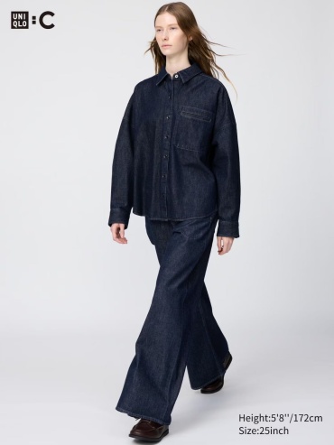 Джинсы широкие и расклешенные Uniqlo темно-синий