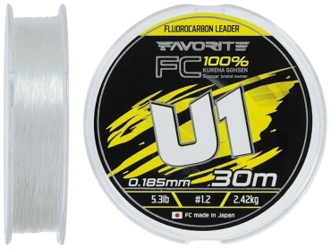 Favorite флюорокарбоновая леска U1 FC 30m# 1.2/0.185mm 5.3lb/2.42kg 0.185 мм прозрачный