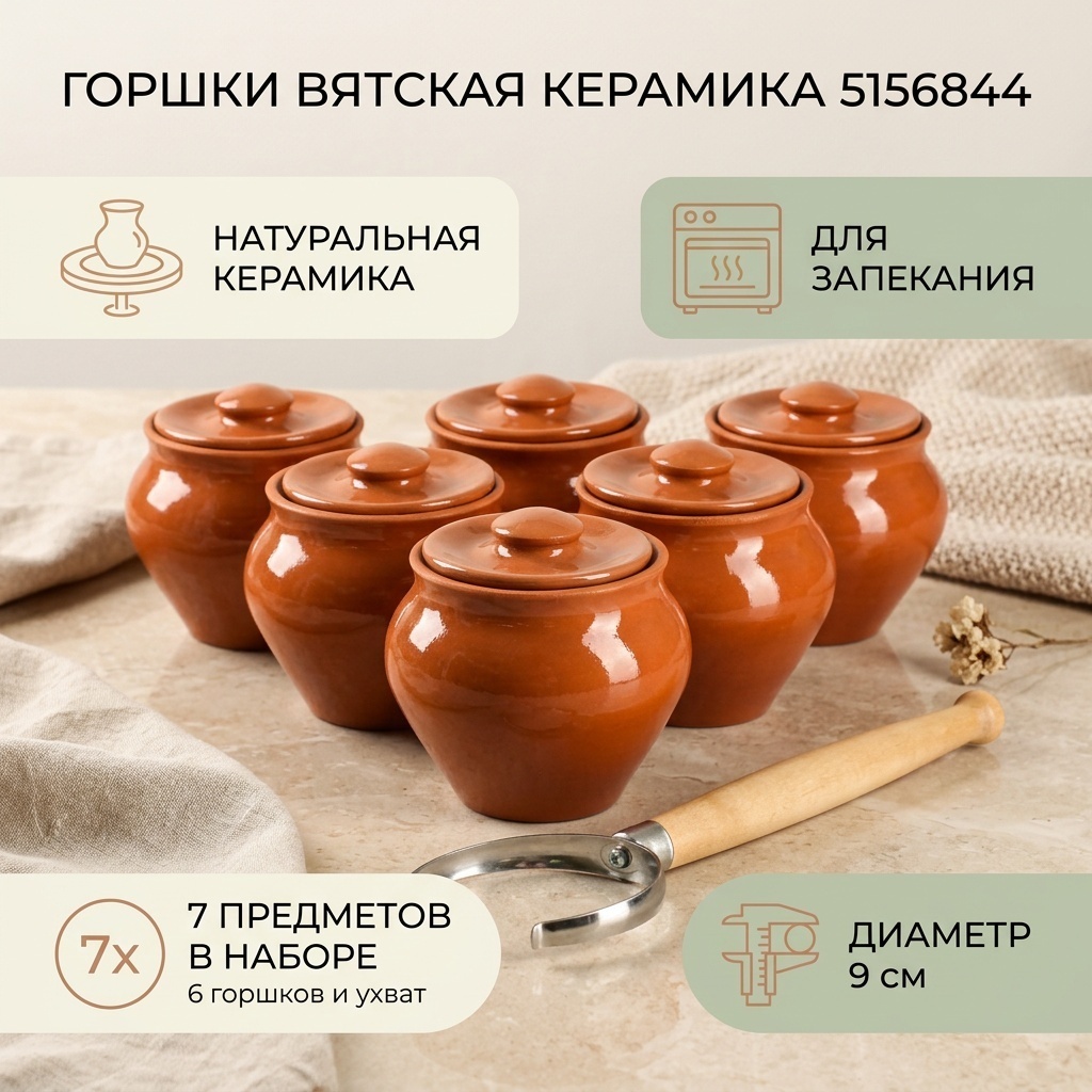 Горшок для запекания Вятская керамика керамика, 7 шт