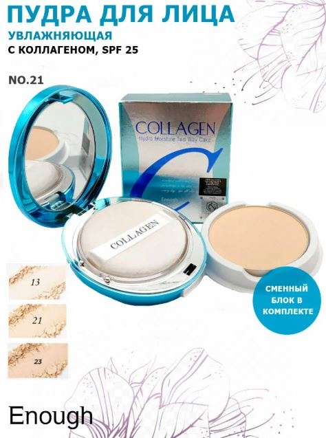 Пудра ENOUGH Collagen Hydro Moisture Two Way Cake SPF25 PA++ (21) сухая 21 бежевый