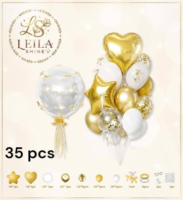Набор воздушных шаров Leila Shine Набор из 35 шт, белый, золотистый, прозрачный