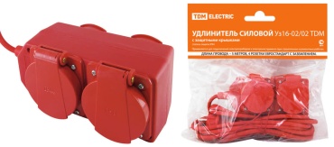 Удлинитель TDM ELECTRIC Удлинитель силовой Уз16-02/02 TDM (с крышками IP44, 4 места/5м ПВС 3х1,0)(SQ1302-0010), 5 м