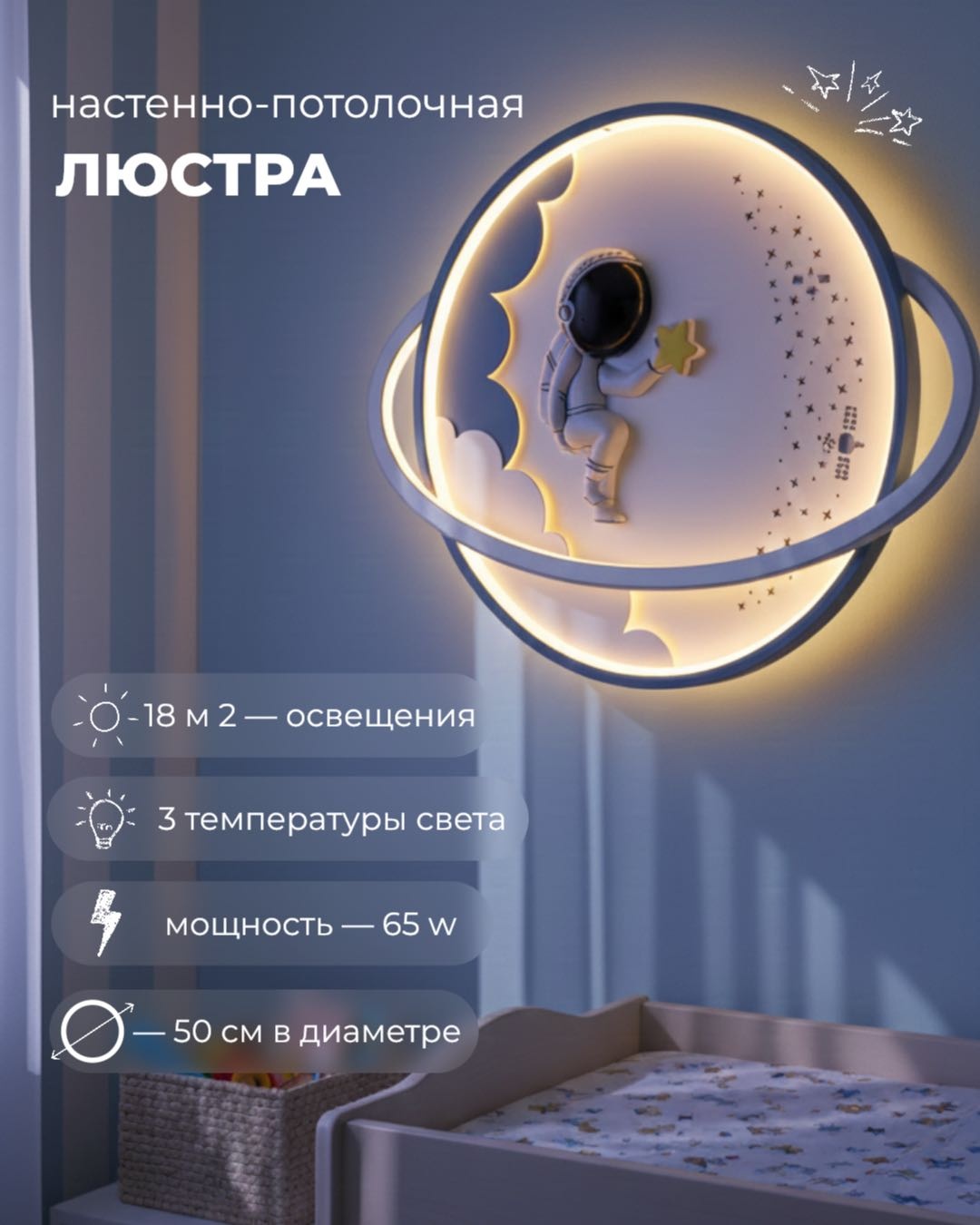 Светильник настенно-потолочный без цоколя белый, синий