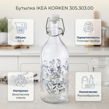 IKEA бутылка КОРКЕН 305.303.00, стекло