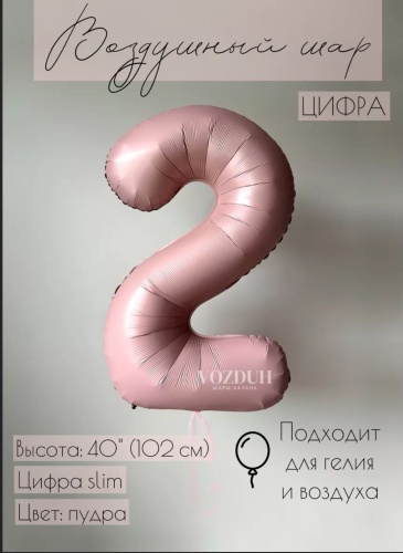 Воздушный шар Pan Tex Цифра 2 1 шт, розовый