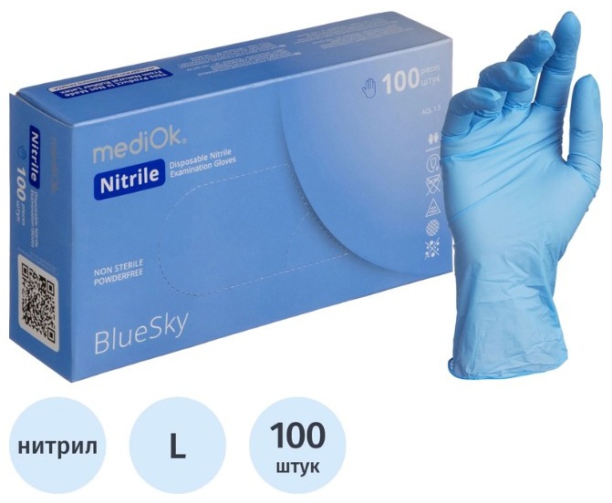 MediOk перчатки Blue Sky 1741445 голубой 100 шт
